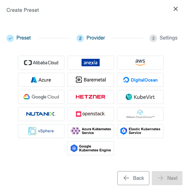 Second step of creating a preset